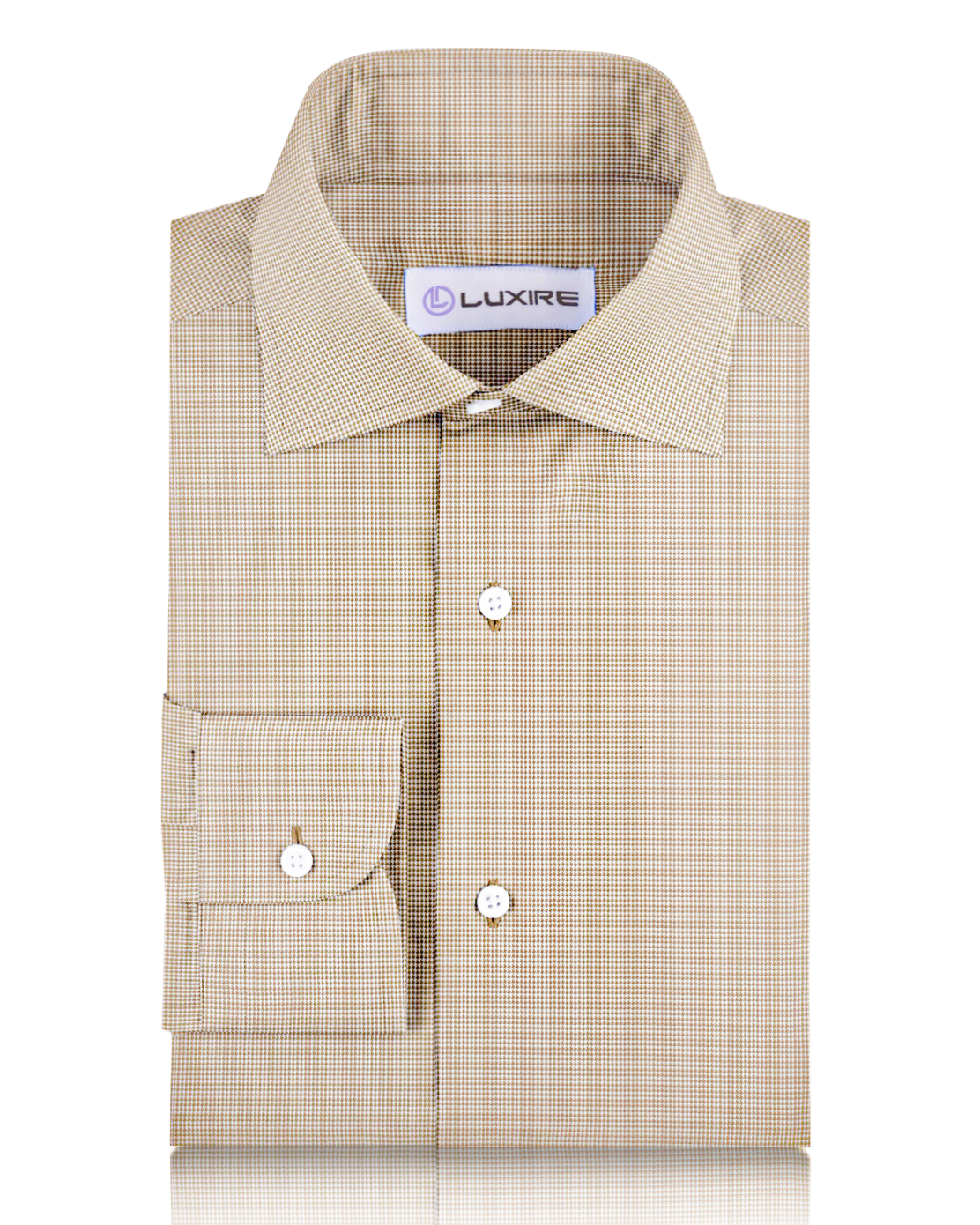Front of the custom linen shirt for men in light brown with white checks by Luxire Clothing