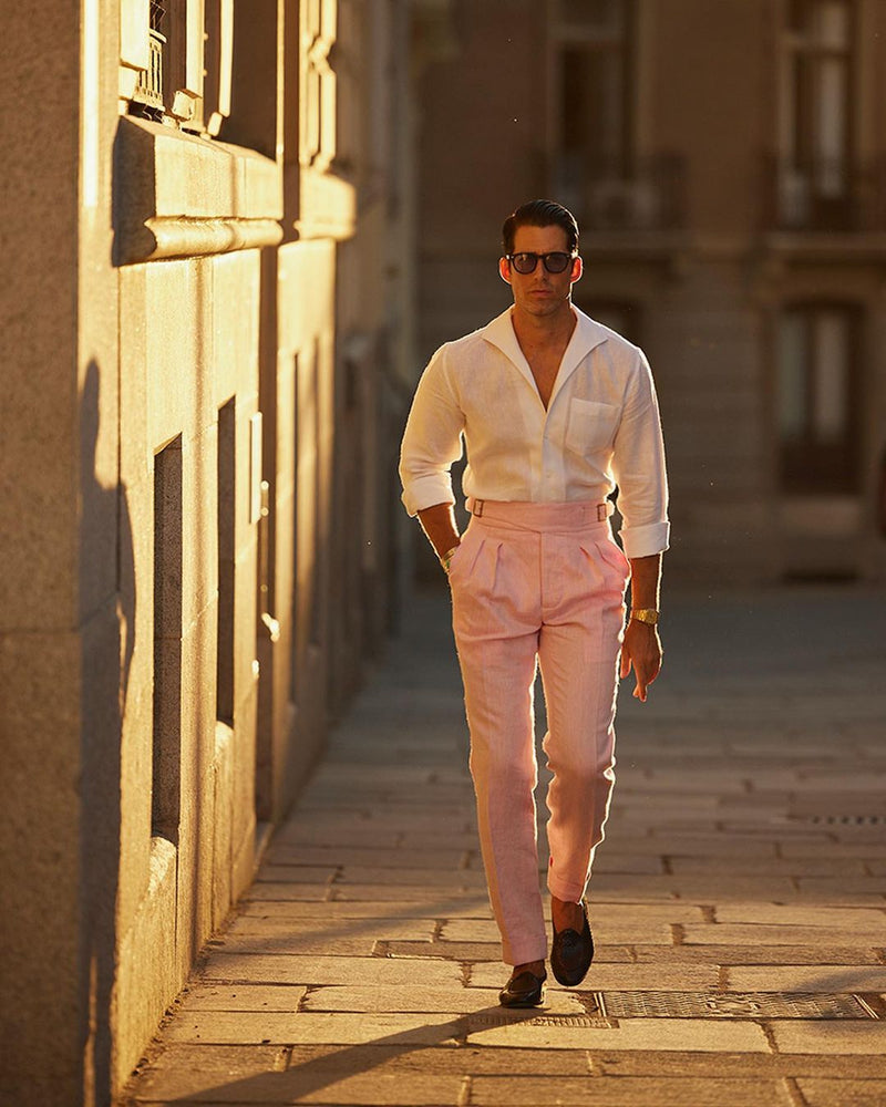 Summer Shirt in Crisp White Linen with one piece collar placket