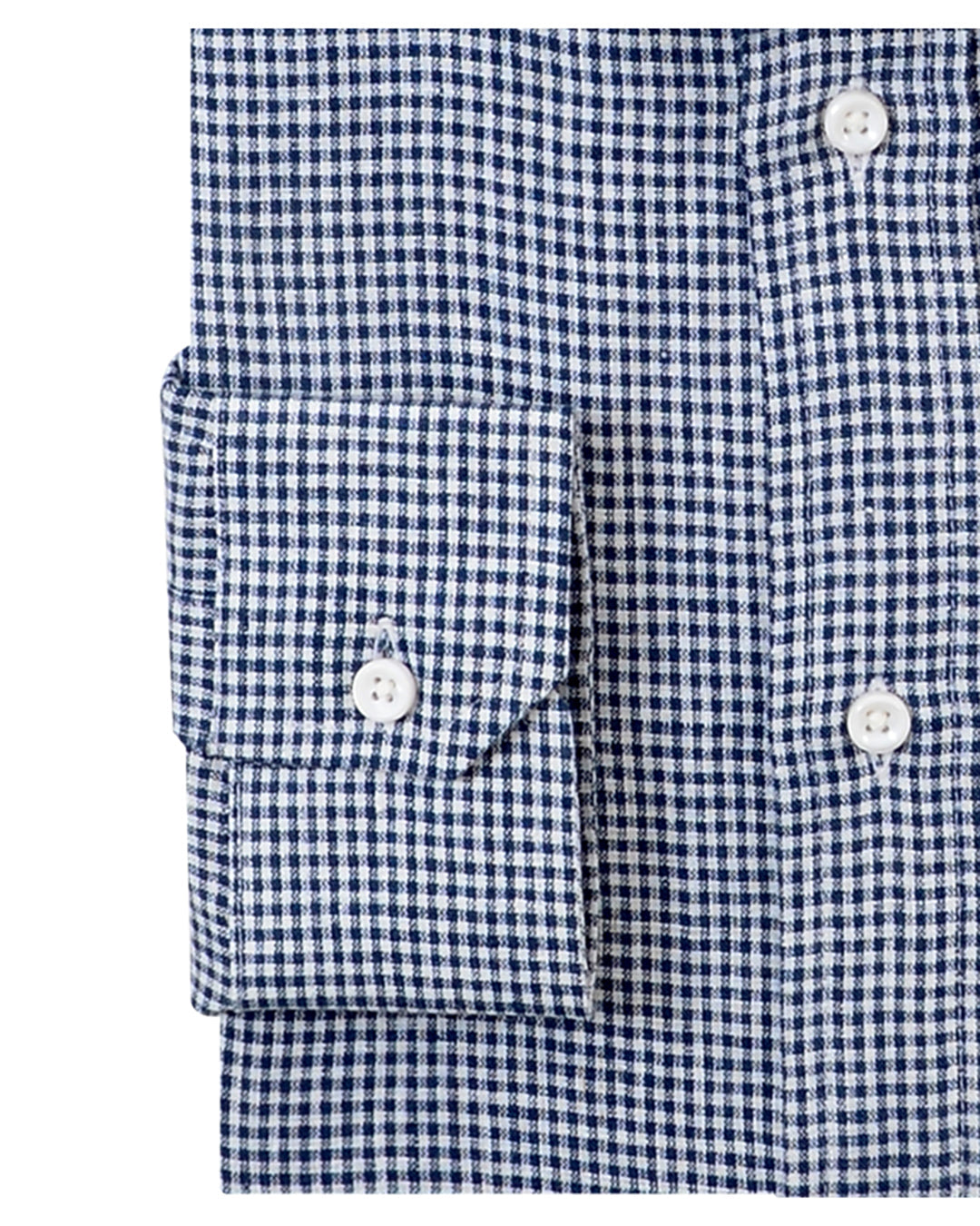 Cuff of the custom linen shirt for men in blue and white gingham by Luxire Clothing