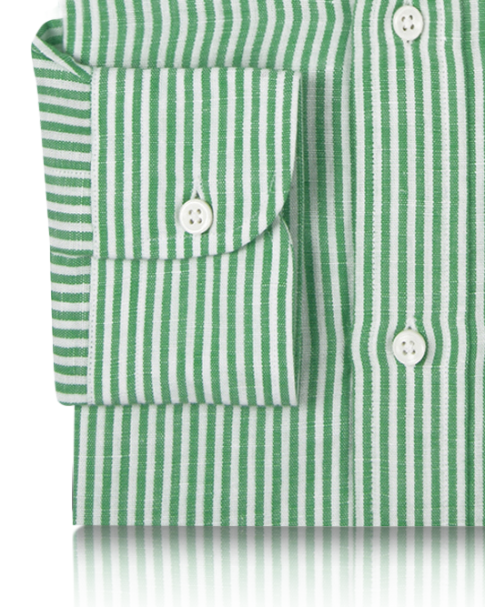 Cotton Linen: Classic Green White Candy Stripes Shirt - 3