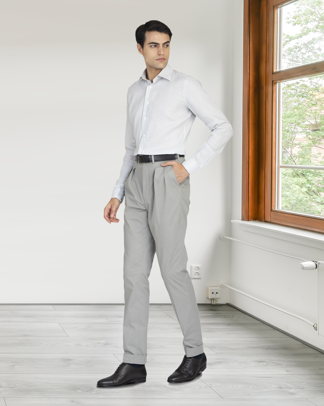 Greenish- Grey Linen Gingham Shirt - 4