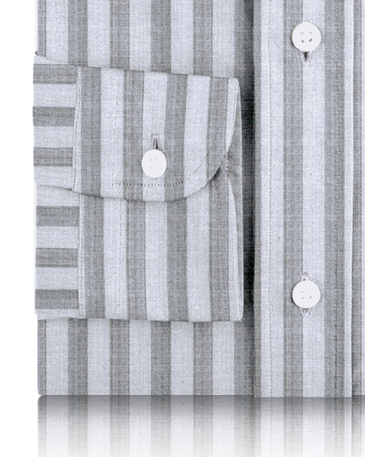 Cuff of custom linen shirt for men in grey stripes on white by Luxire Clothing