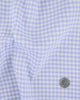 Close up of the custom linen shirt for men in light blue with blue gingham checks by Luxire Clothing 2