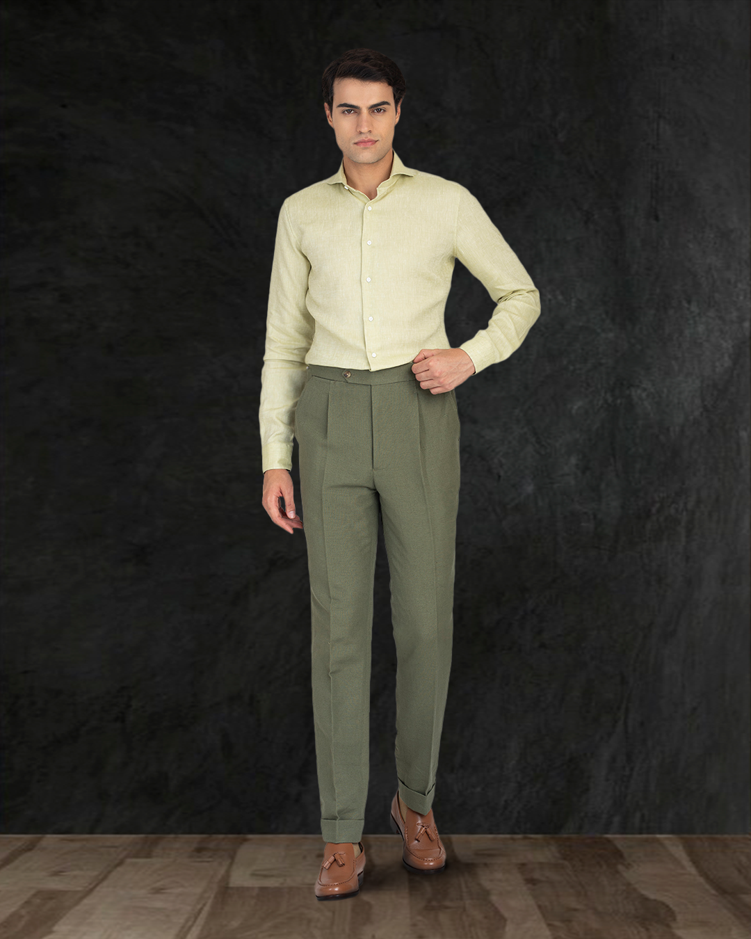 Light Olive Green Slub Linen Shirt - 3