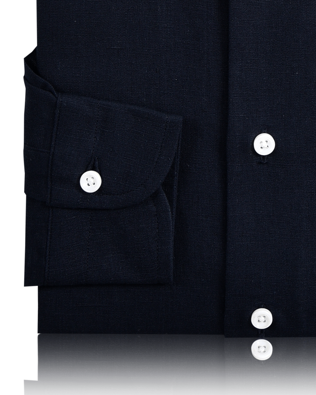 Cuff of the custom linen shirt for men in navy blue by Luxire Clothing