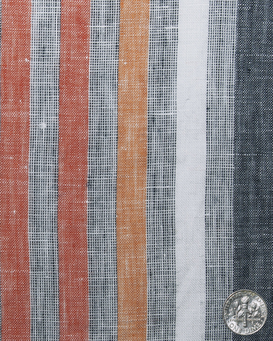 Linen: Orange Red White Grey Tape Stripes Madras - 4