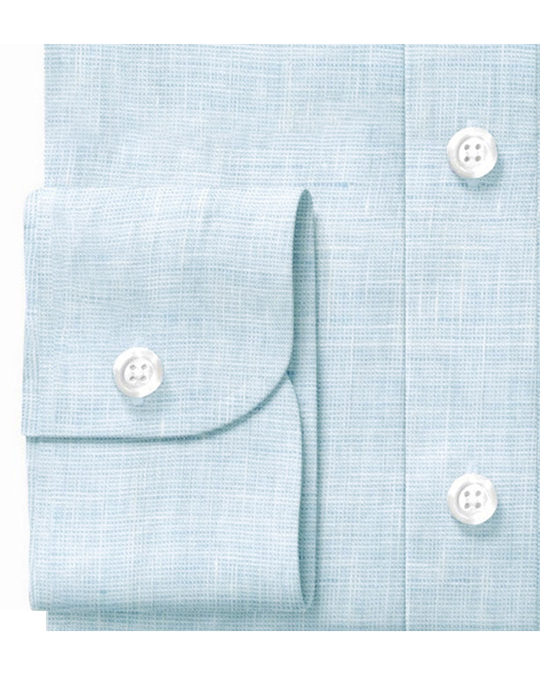Cuff of custom linen shirt for men in pale blue
