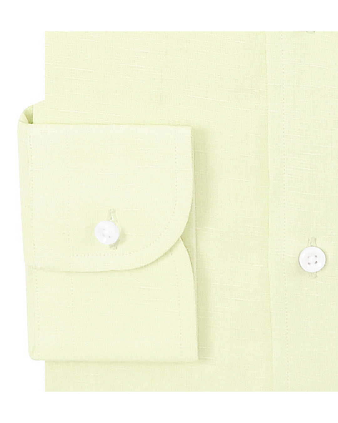 Cuff of the custom linen shirt for men in pale yellow by Luxire Clothing