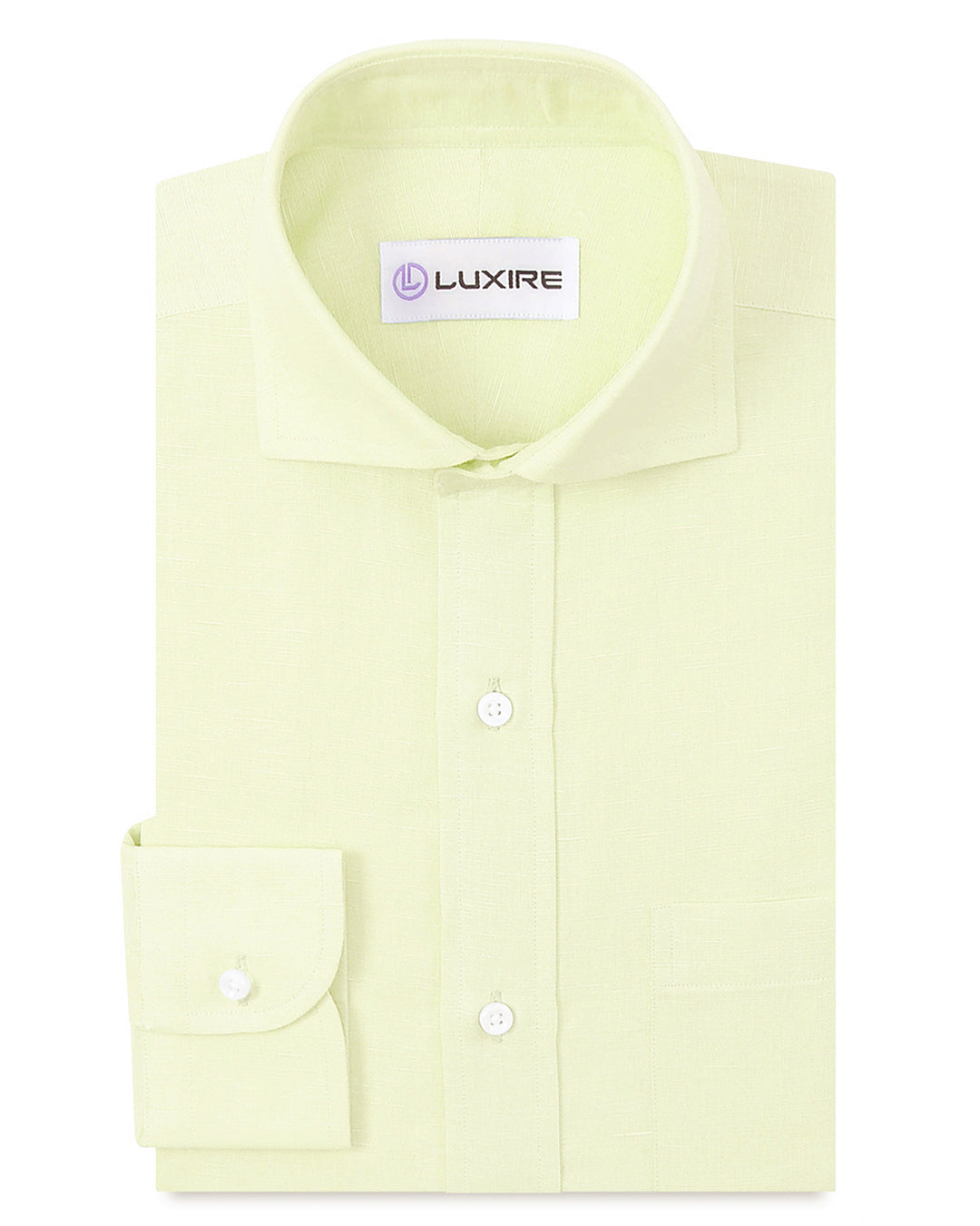 Front of the custom linen shirt for men in pale yellow by Luxire Clothing