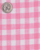 Close up of the custom linen shirt for men in pink gingham by Luxire Clothing