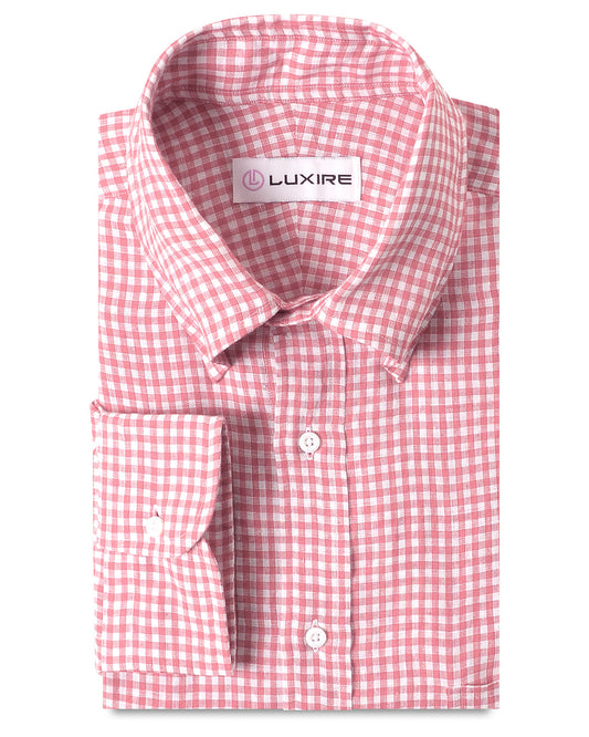 Front of the custom linen shirt for men in pink salmon by Luxire Clothing