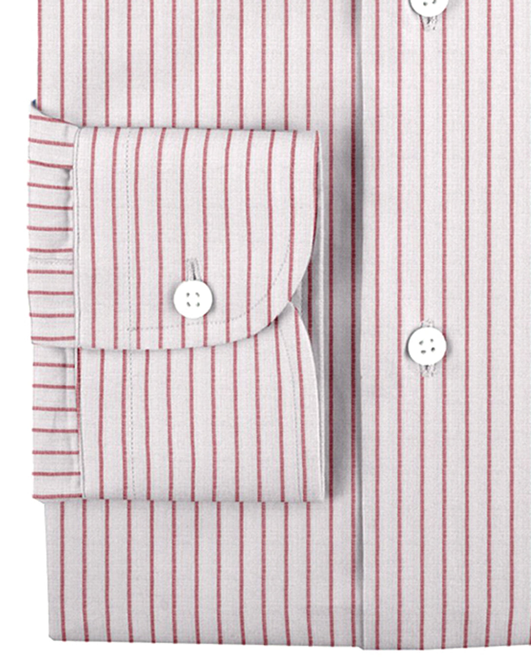 Cuff of the custom linen shirt for men in white and red pinstripes by Luxire Clothing