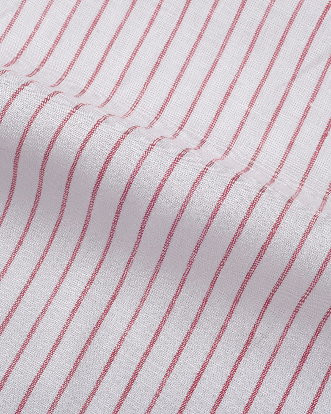 Close up of the custom linen shirt for men in white and red pinstripes by Luxire Clothing
