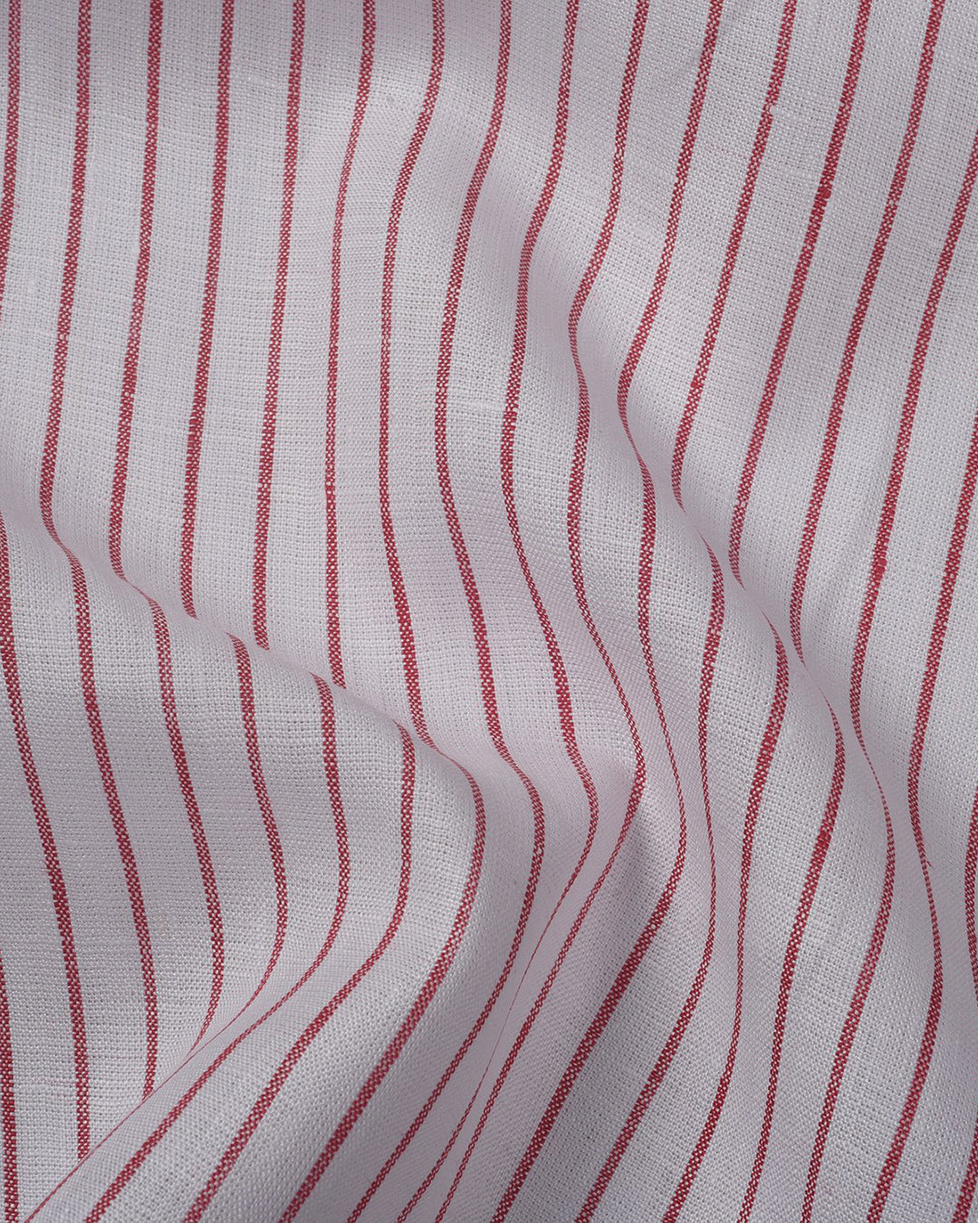 Close up of the custom linen shirt for men in white and red pinstripes by Luxire Clothing 2