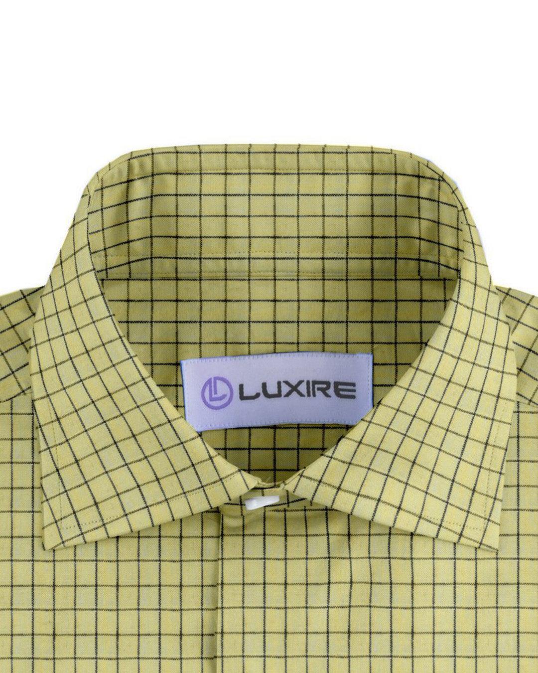 Collar of custom linen shirt for men in yellow checks