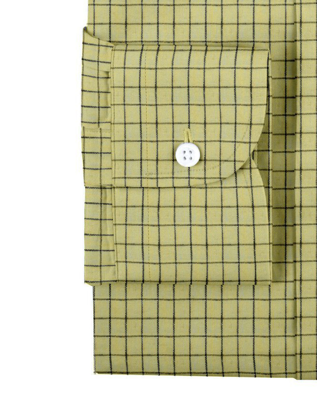 Cuff of custom linen shirt for men in yellow checks