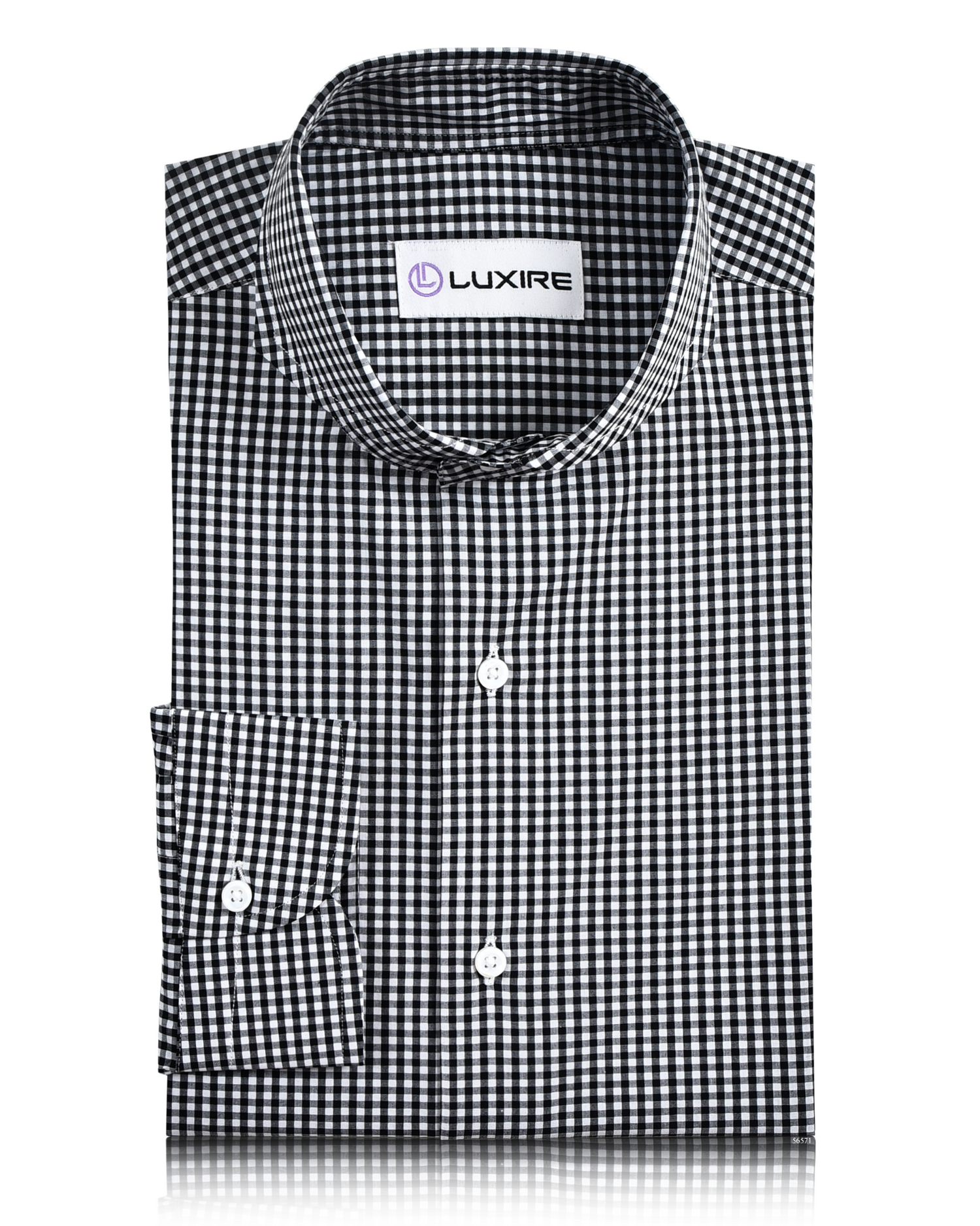 Front view of custom check shirts for men by Luxire black and white gingham
