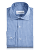 Front view of custom check shirts for men by Luxire blue micro gingham