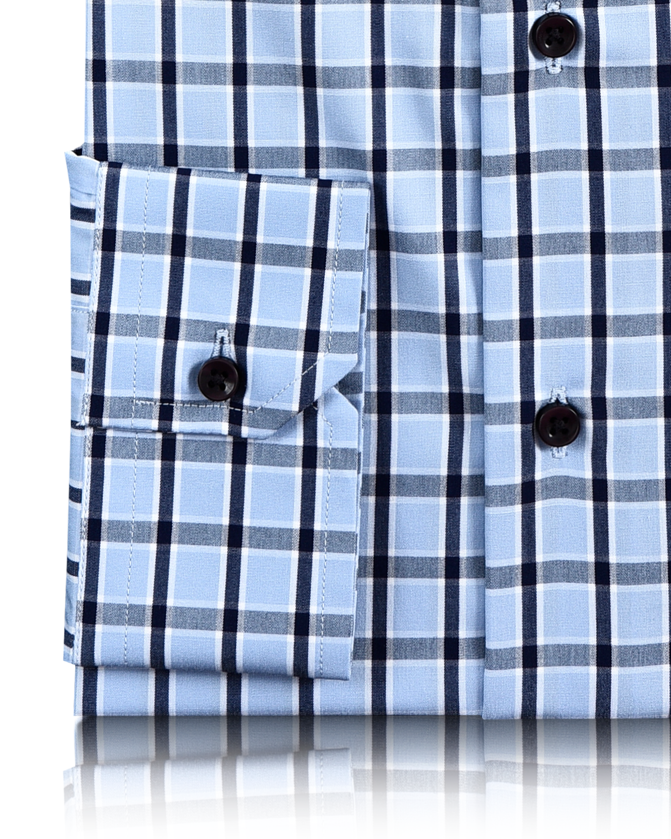 Close up cuff view of custom check shirts for men by Luxire blue navy checks