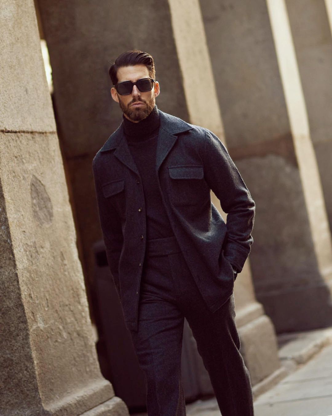 Shirt Jacket in Charcoal Grey Wool - 1