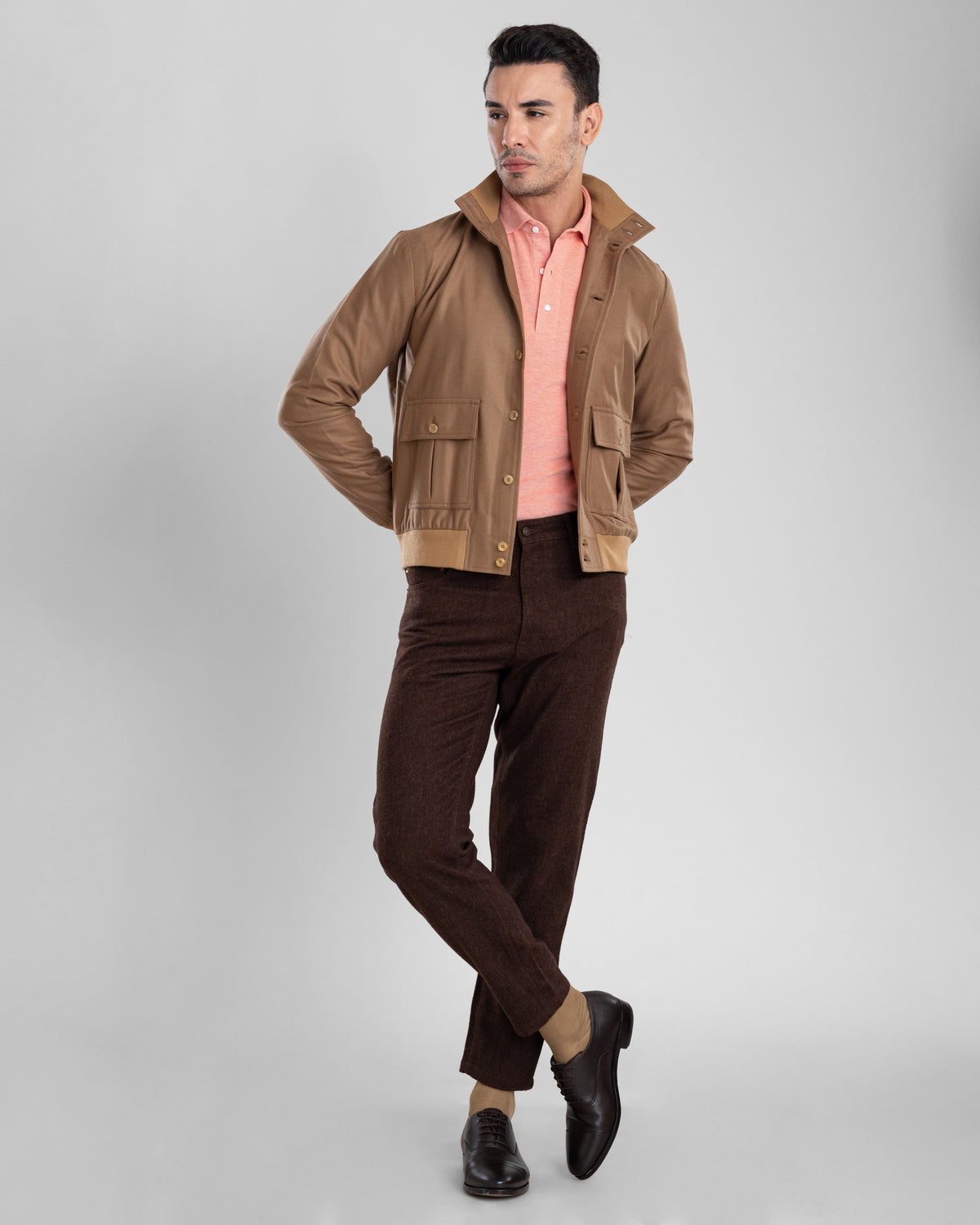 VBC: Sand Woolen Flannel Rib Collar Shirt Jacket - 2