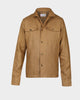 Front of the linen shirt jacket for men by Luxire in golden brown