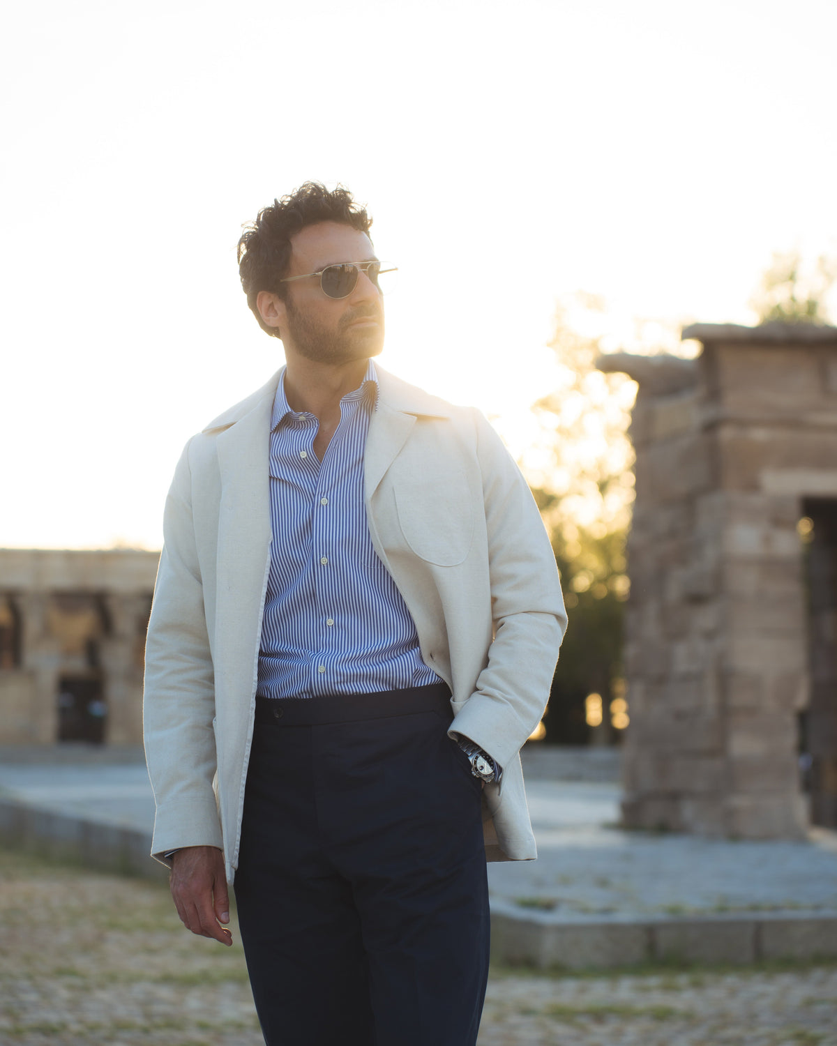Linen Vintage Cream Birdseye Shirt Jacket - 40