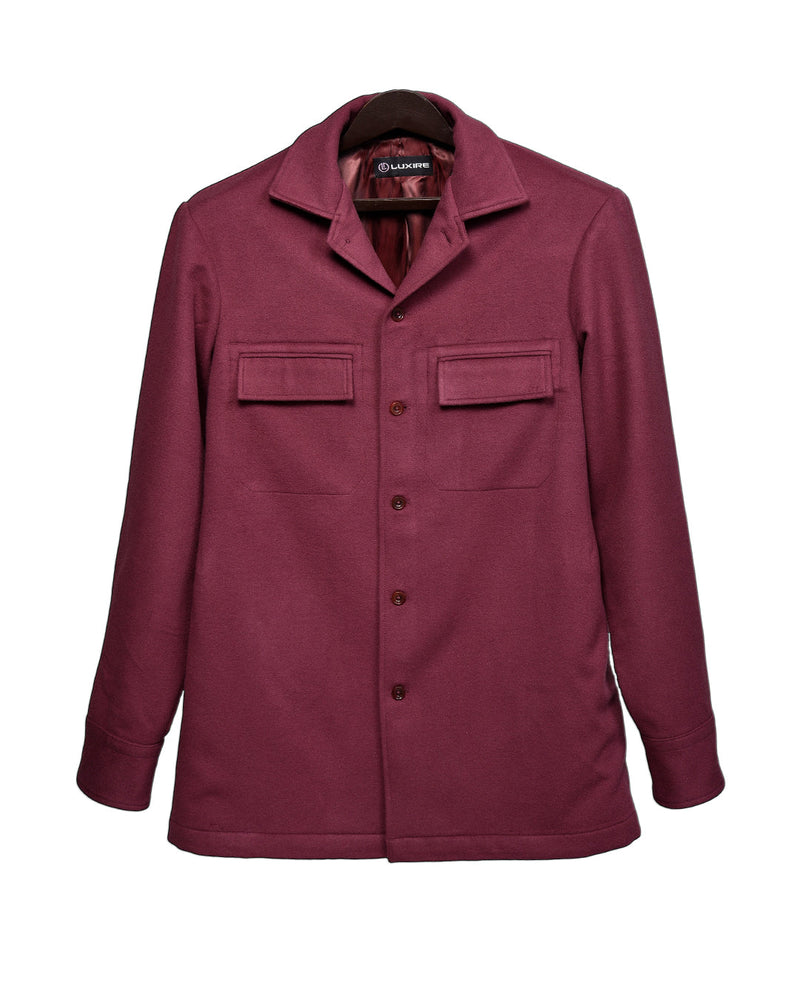 Zegna Maroon Cashco Moleskin Shirt Jacket