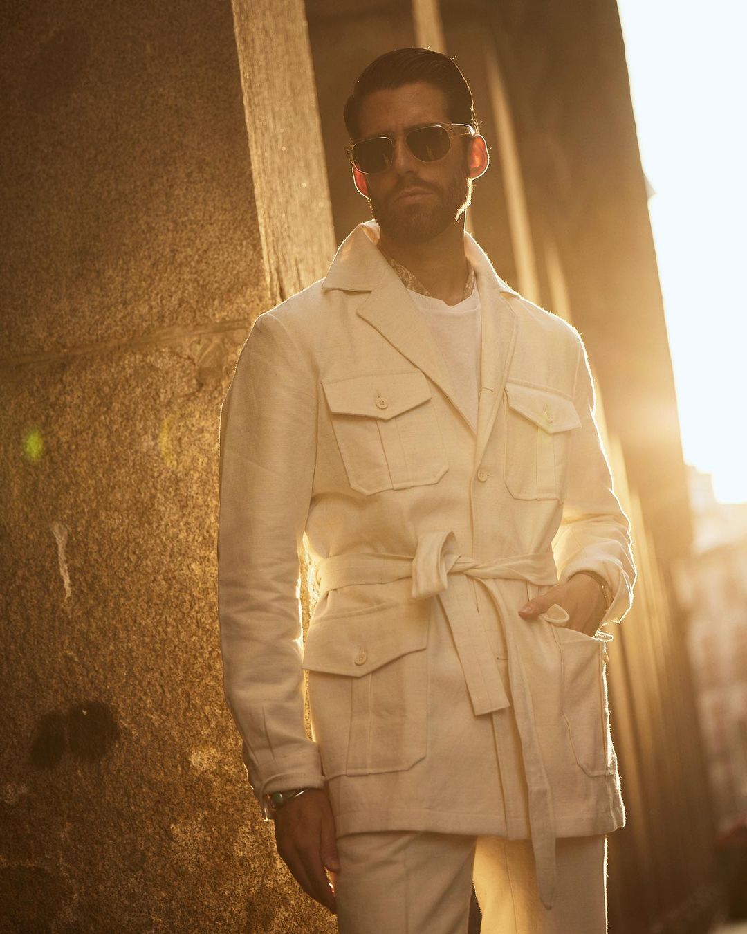 Safari Jacket in Linen Cotton Canvas Off White - 7