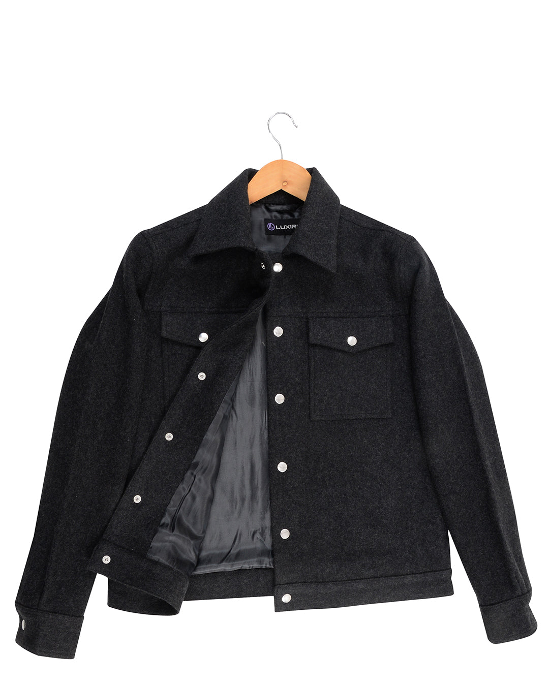 Luxire Charcoal Grey Wool Shirt Jacket - 2