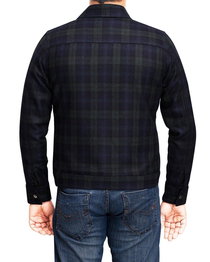 Back of the wool shirt jacket for men by Luxire in checks