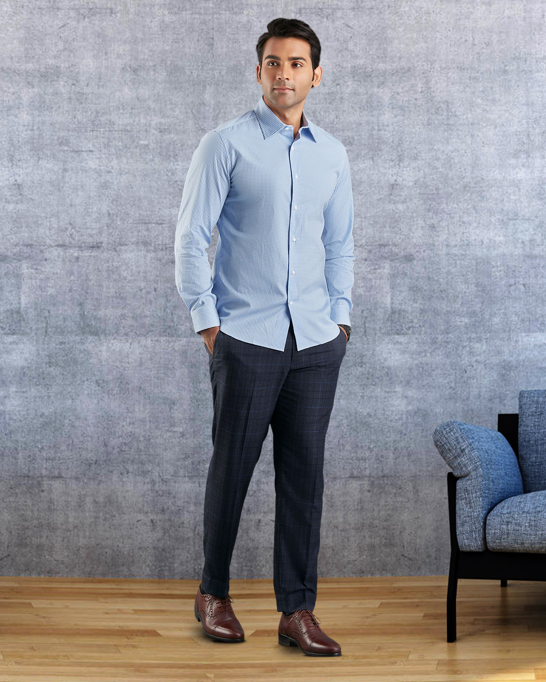 Sky Blue Gingham Shirt - 4
