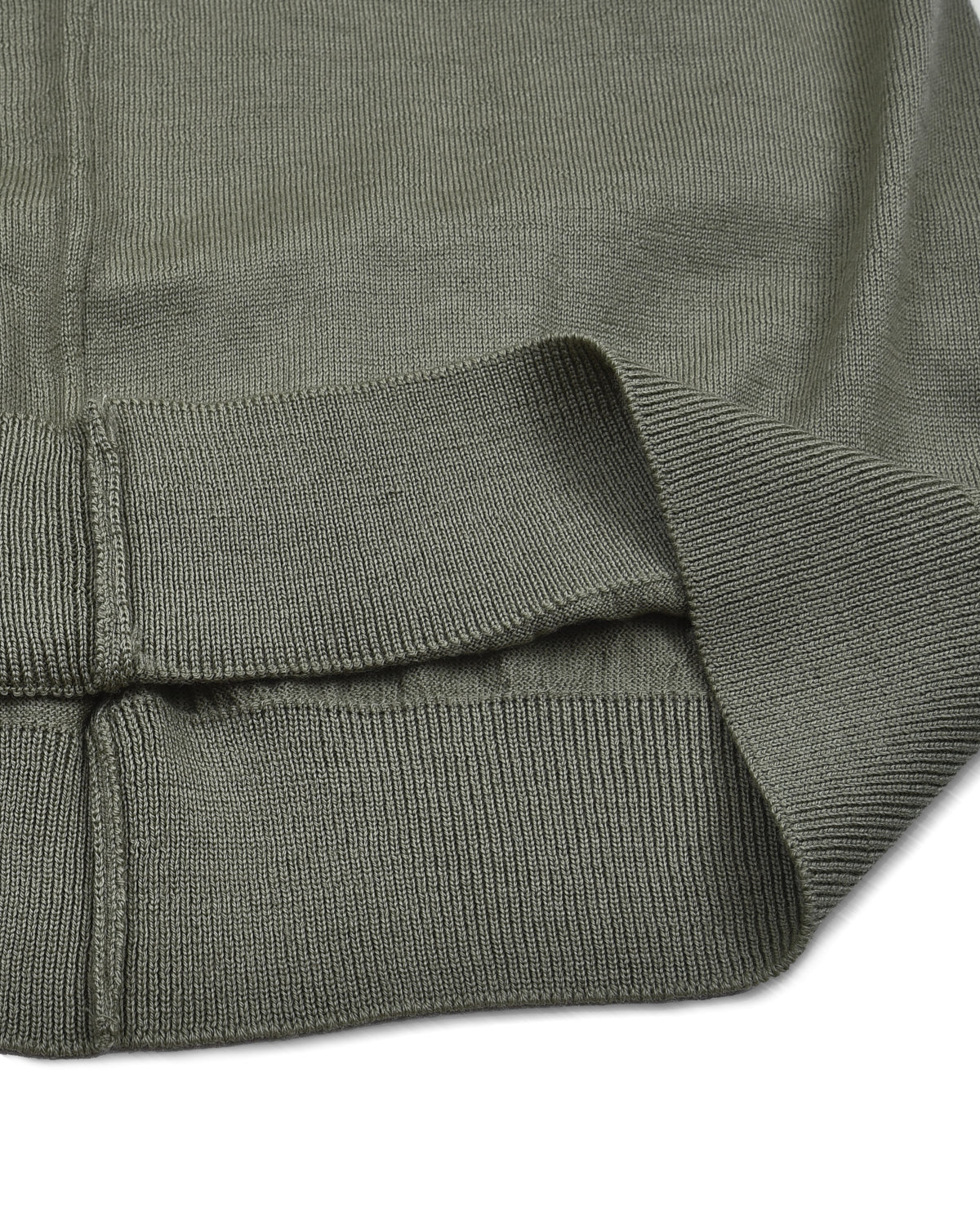 EZS Merino Wool Pale Olive  Long Sleeve Polo - 10