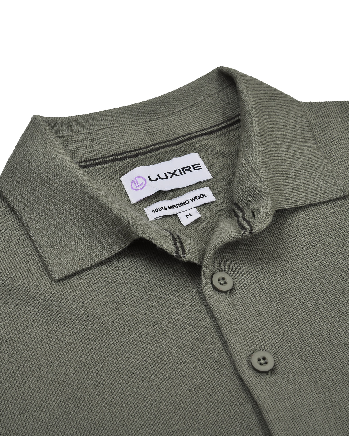 EZS Merino Wool Pale Olive  Long Sleeve Polo - 6