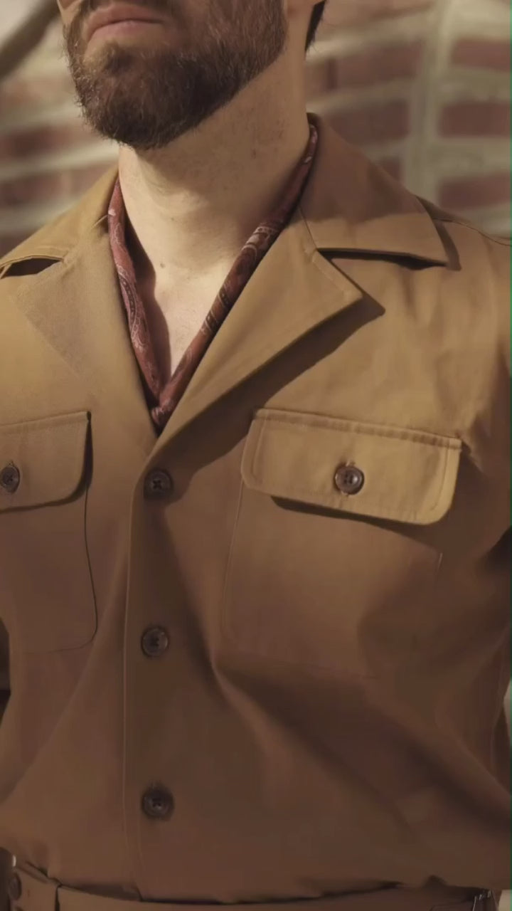 Pleated Copper Twill High Rise Double Tab Pant