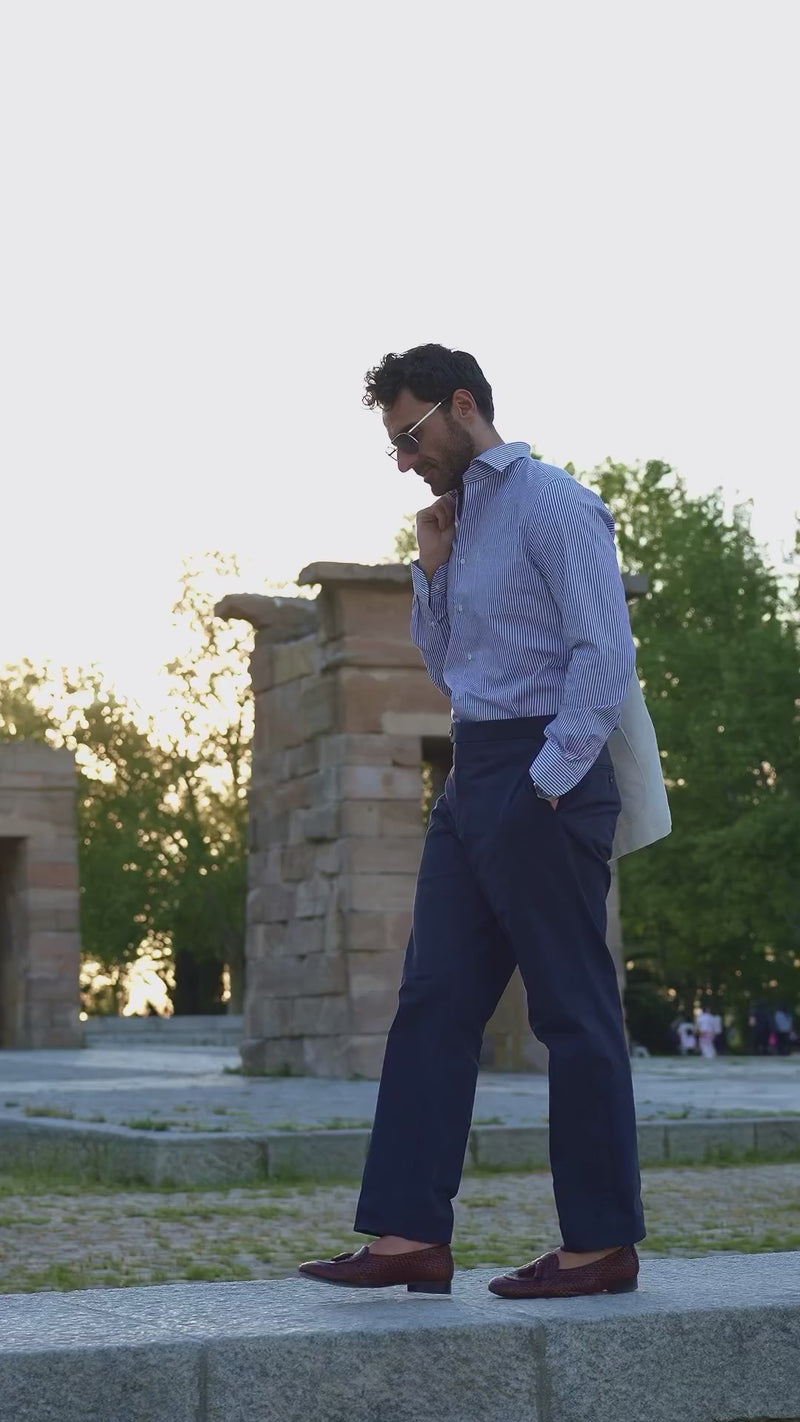 Navy Cotton Twill High Rise Pant