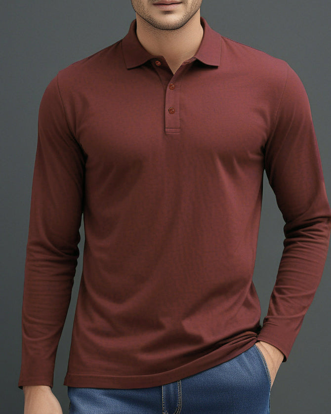 EZS Aria Rust Long Sleeve Polo