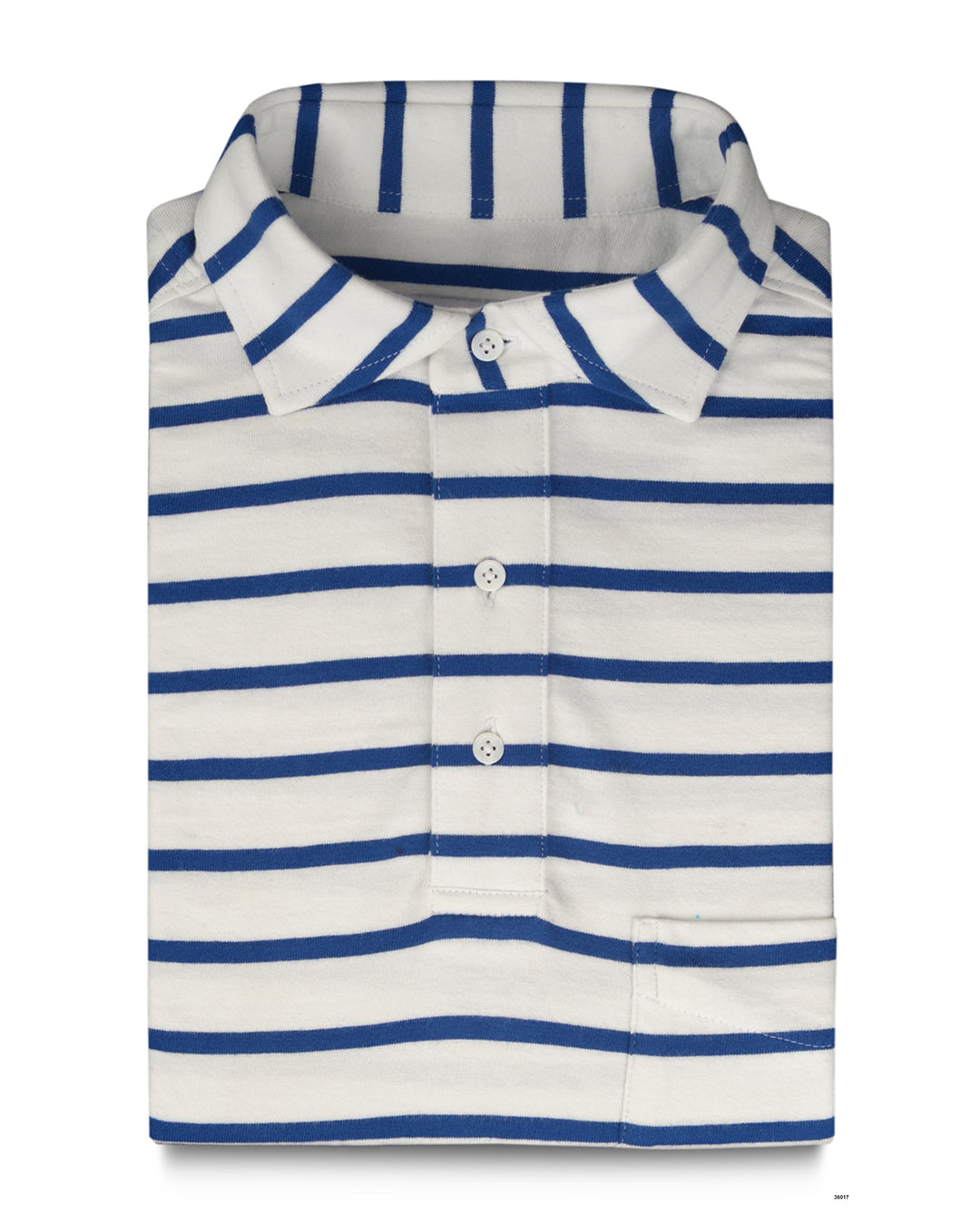 Navy & White Striped Polo T-shirt - 1