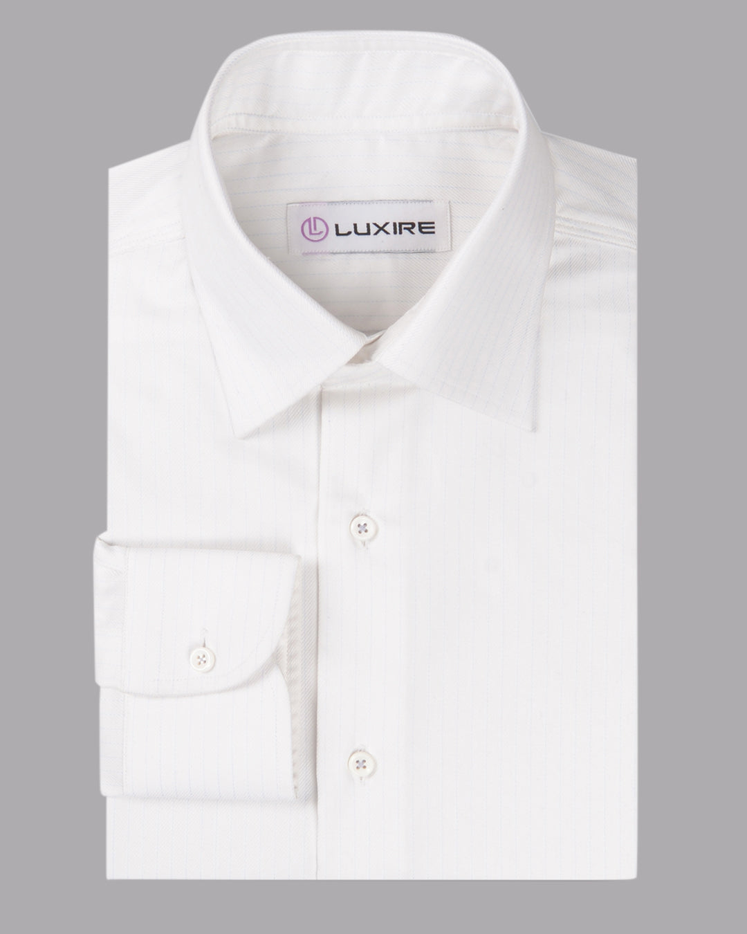 Zegna White Twill With Pale Blue HairLine Stripes - 1