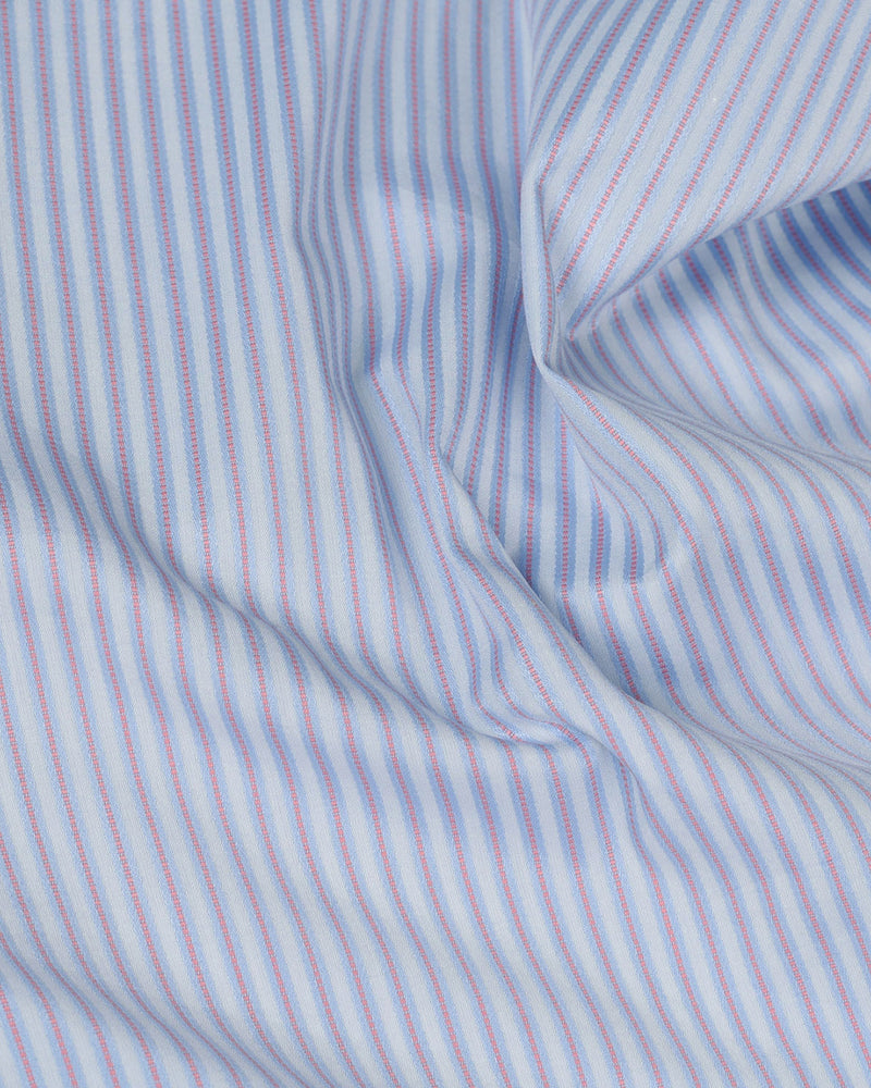 Pink Blue Satin Stripes on Pale Blue Shirt
