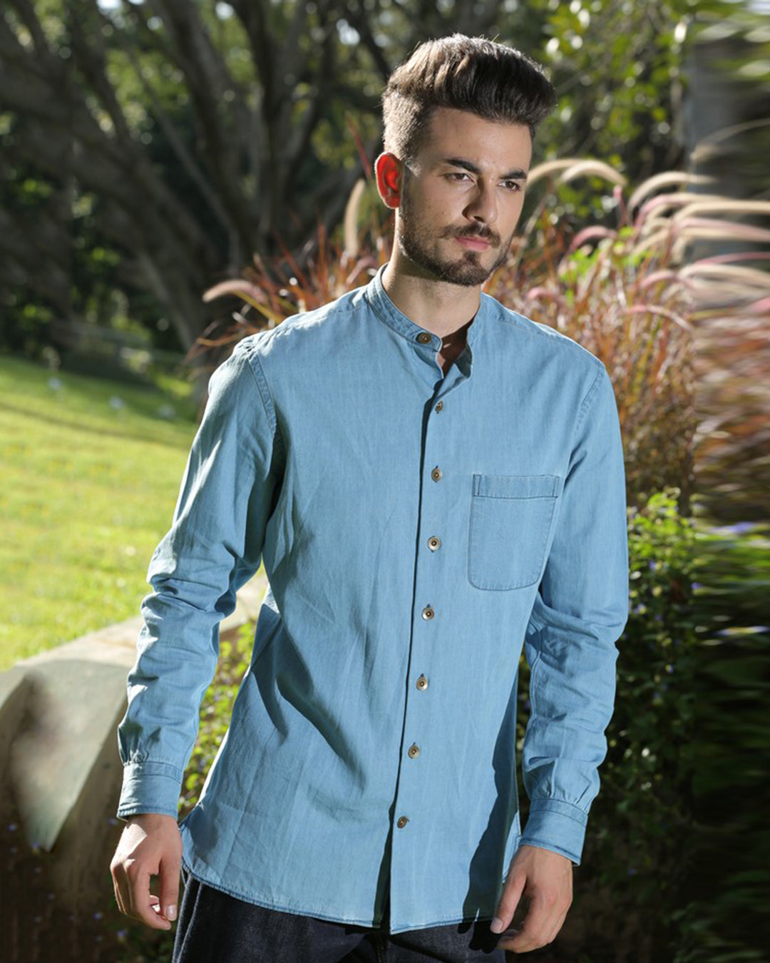 Washed Chambray Casual Shirt