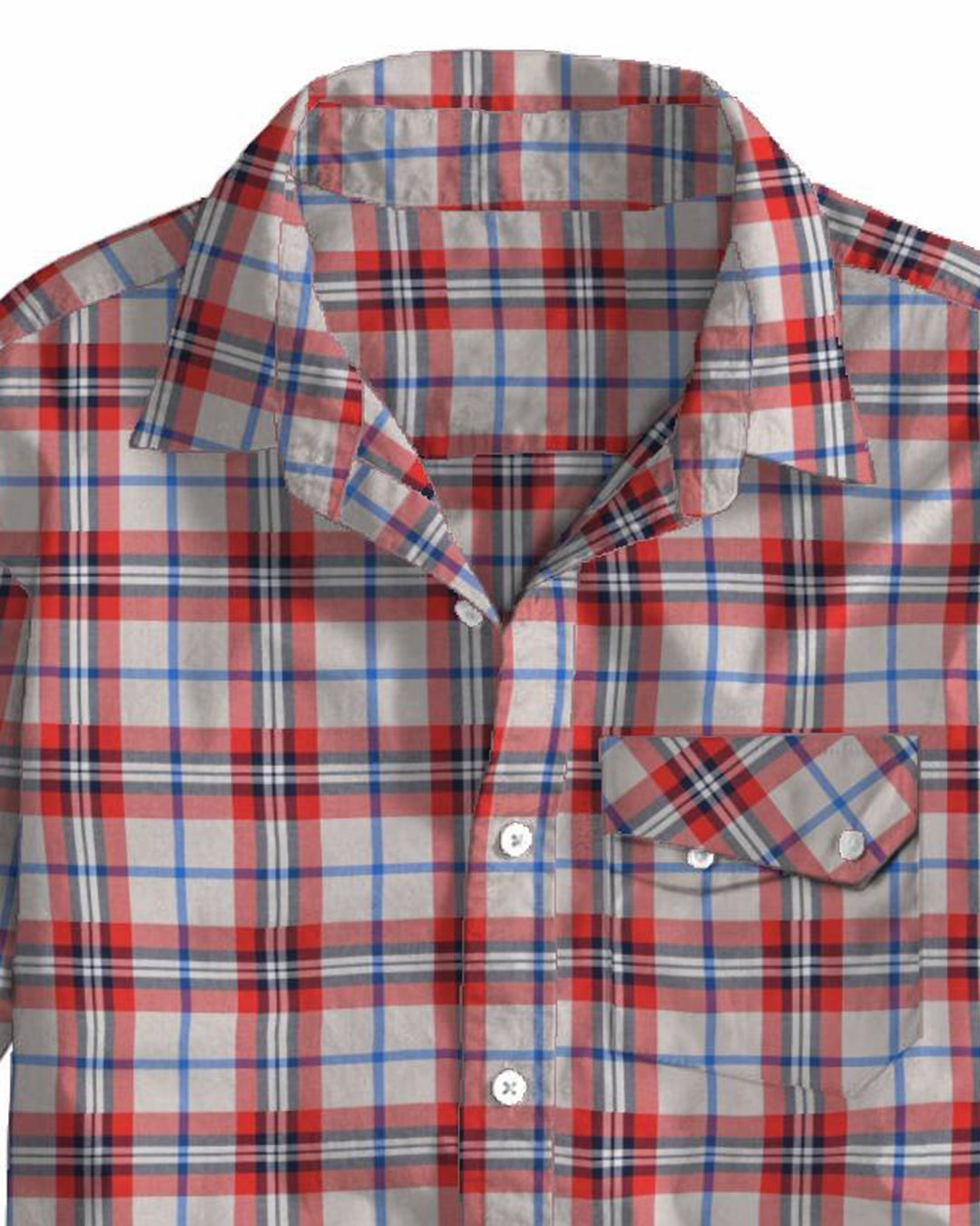 Red Navy Cream Twill Madras Checks - 2