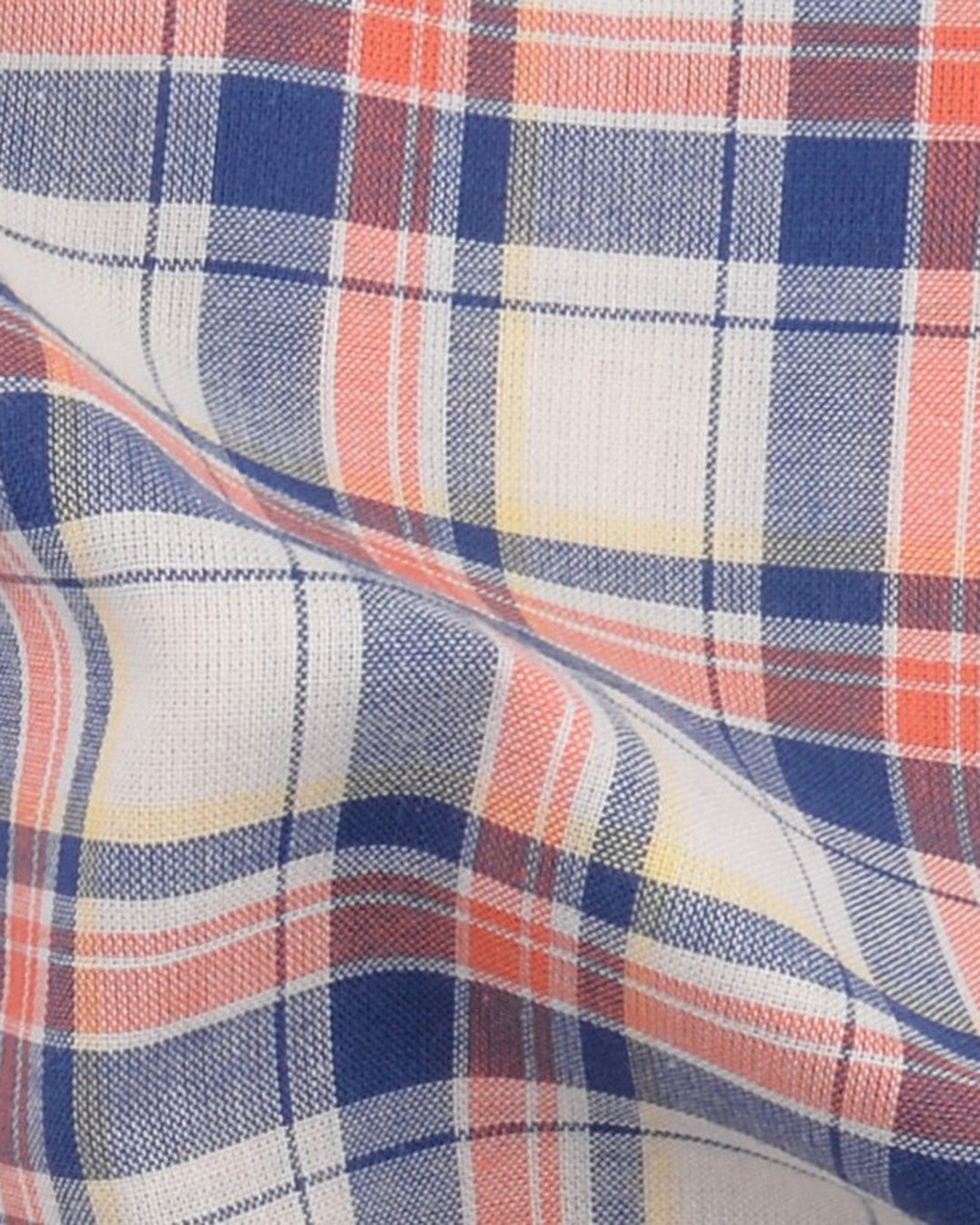 Blue Orange Tartan Checks On Yellow