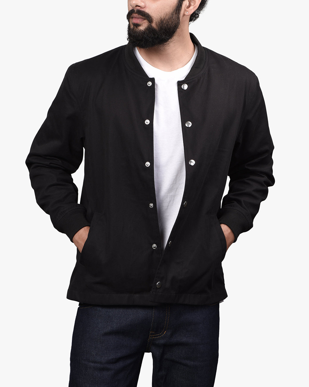 Soft Black Twill Bomber Jacket - 1