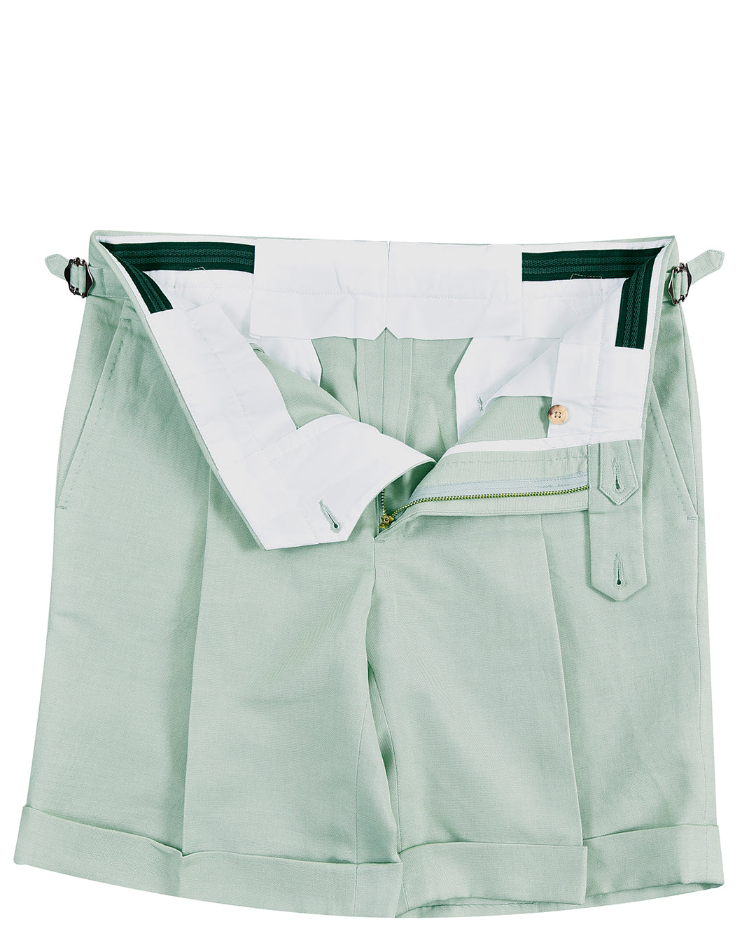 Pale Green Cotton Canvas Linen Shorts - 3