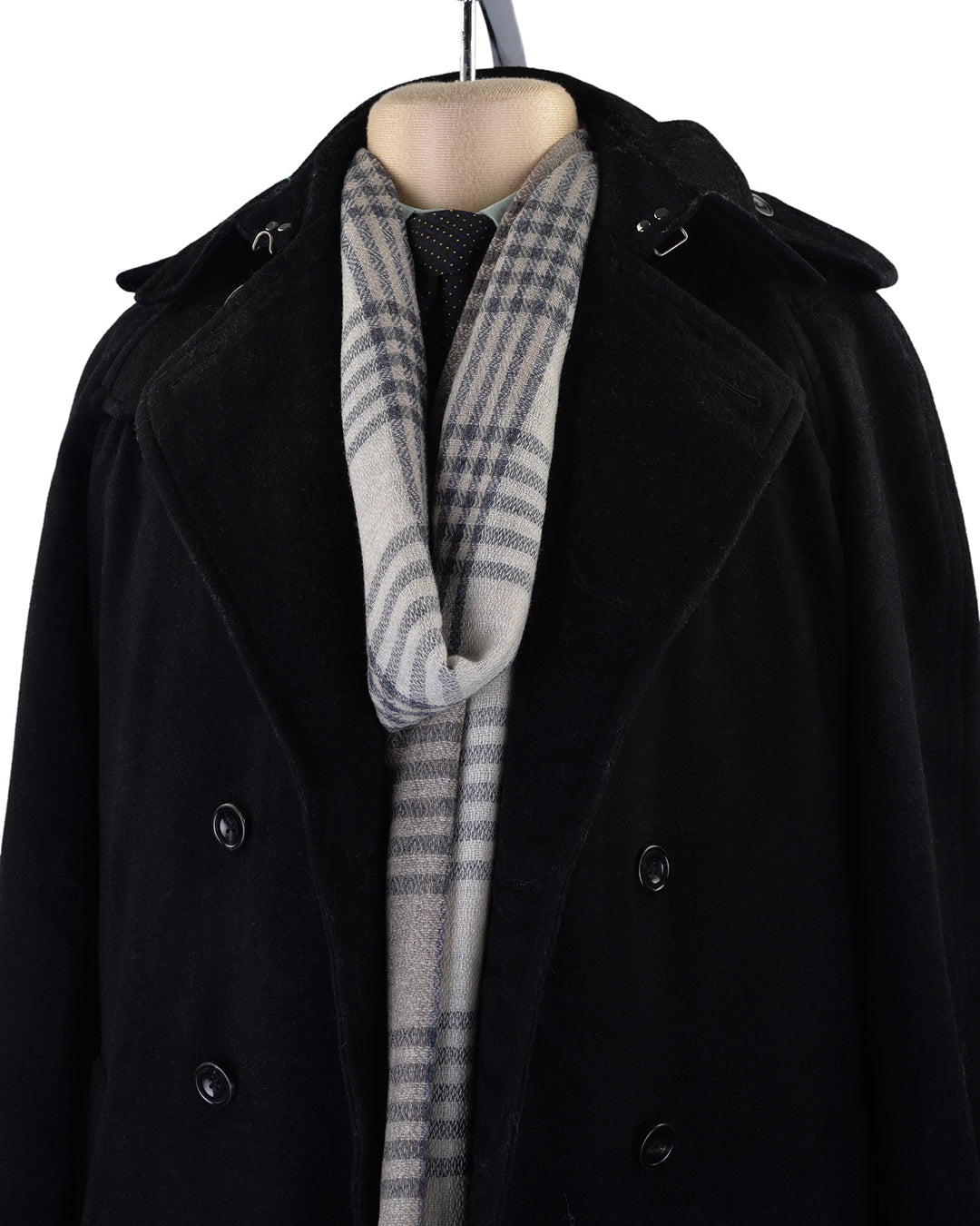 Cashmere Wool Scarf Grey White Diagonal Stripes - 3