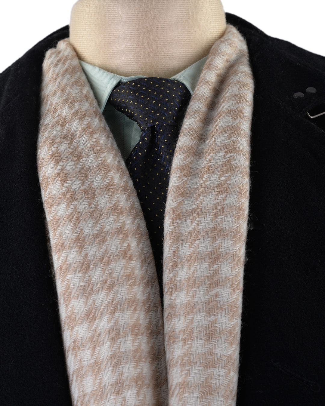 Cashmere Wool Scarf Tan Cream Checks Twill - 4