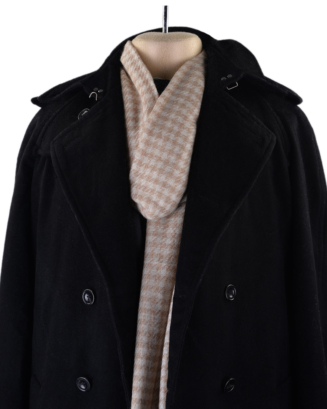 Cashmere Wool Scarf Tan Cream Checks Twill - 3