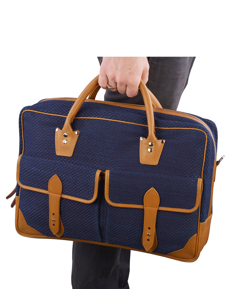 Luxire Portfolio Office Bag in Leather & Sashiko