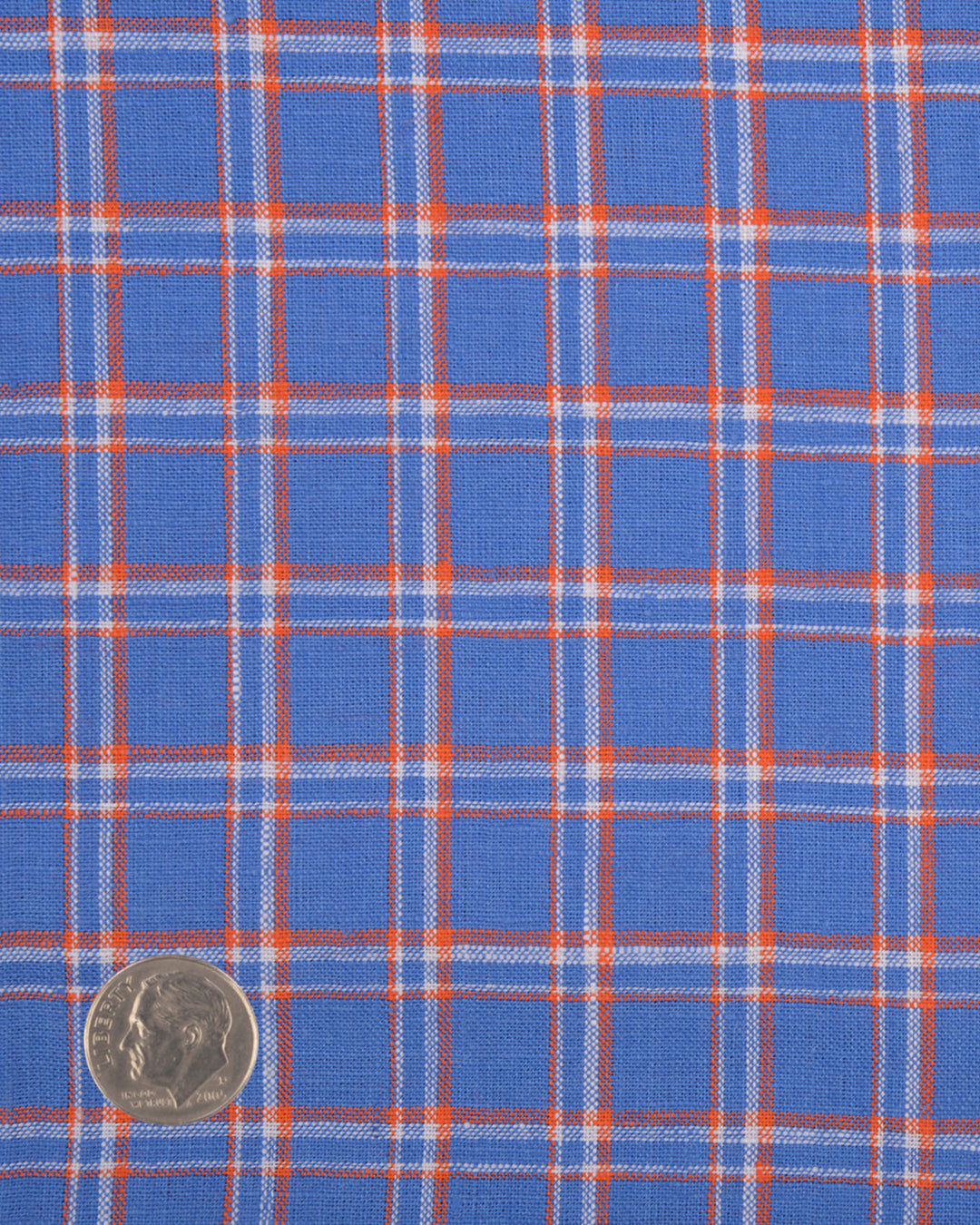 Linen: Orange White Cornflower Blue Tartan Checks